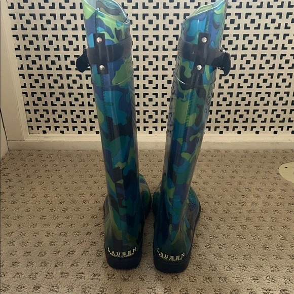 Lauren Ralph Lauren Rossalyn Blue/Green PVC Rainboits sz 9 - Picture 8 of 13